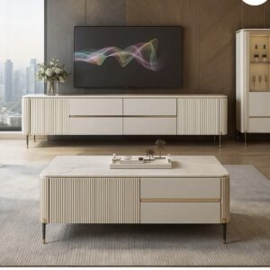 Liz ribbed tv unit and table